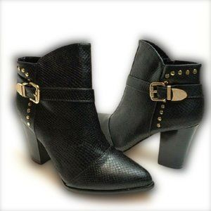 Nicole Ankle Boots Black Broad Heel CowBoy Booties Sz 9